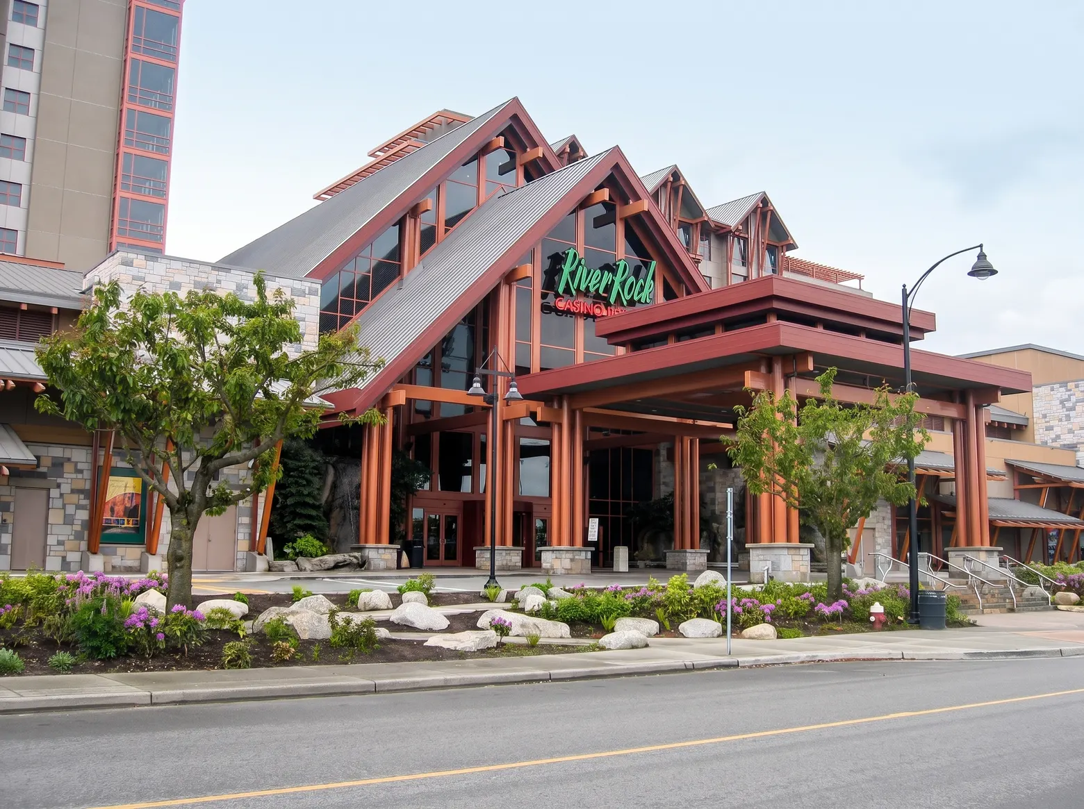 River Rock lodge-style front on River Road