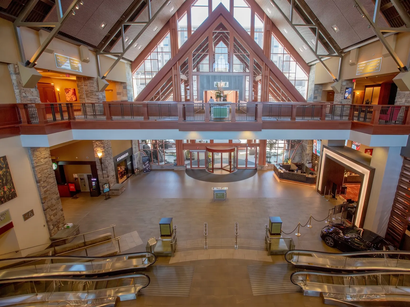 River Rock atrium under its timber roof